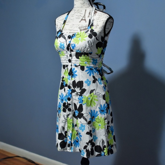 Button Front Floral Halter Cotton Sundress - Picture 2 of 8